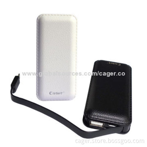Cager 5,000mAh Portable Power Banks, Built-in Micro USB Cable, 5V DC - 1A Input